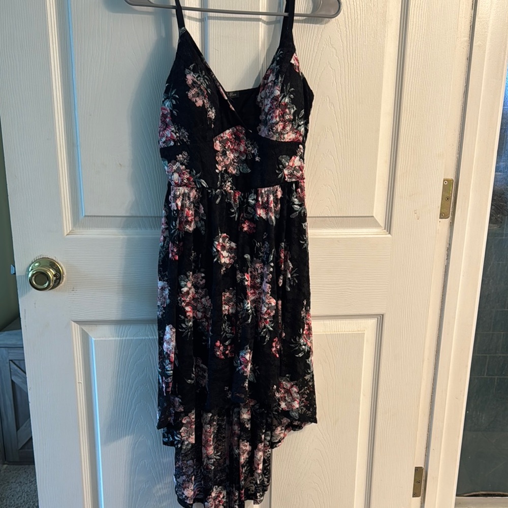 Floral Black and Pink Spaghetti Strap Dress